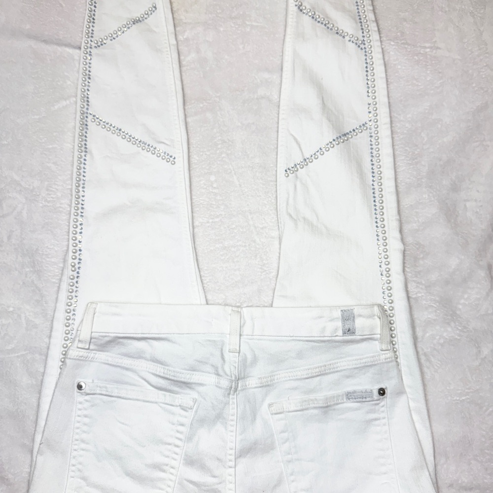 7 For All Mankind White Skinny Jeans with Contrast Stitching - Picture 3 of 5
